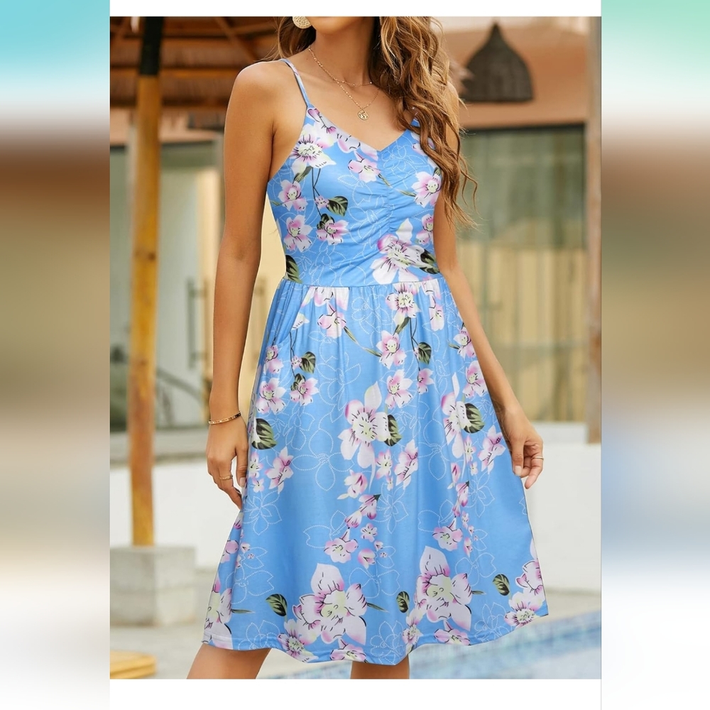 Blue flower dress with pockets